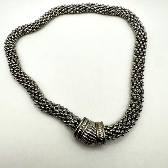 SALE! 17” mesh and magnetic clasp vintage silver toned necklace! - Picture 1 of 9